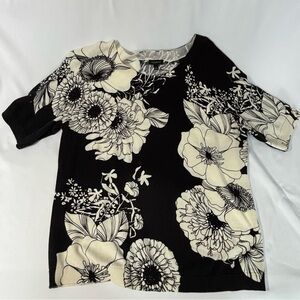 Talbots Black and Beige Boxy 3/4 Sleeve Blouse